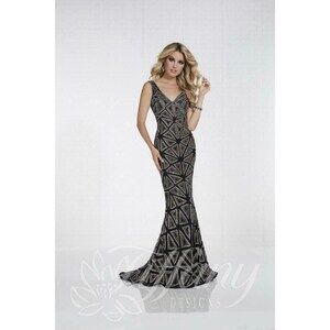 Tiffany Designs Rhinestone Jersey Prom Dress 16262 Black/Gold